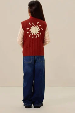 Rood quilted gilet met embroidery