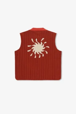 Rood quilted gilet met embroidery