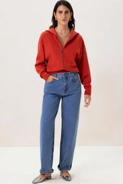 Rood sweat vest met rits