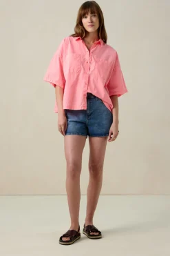 Roze blouse met korte mouwen