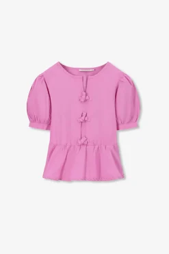 Roze blouse met striksluiting