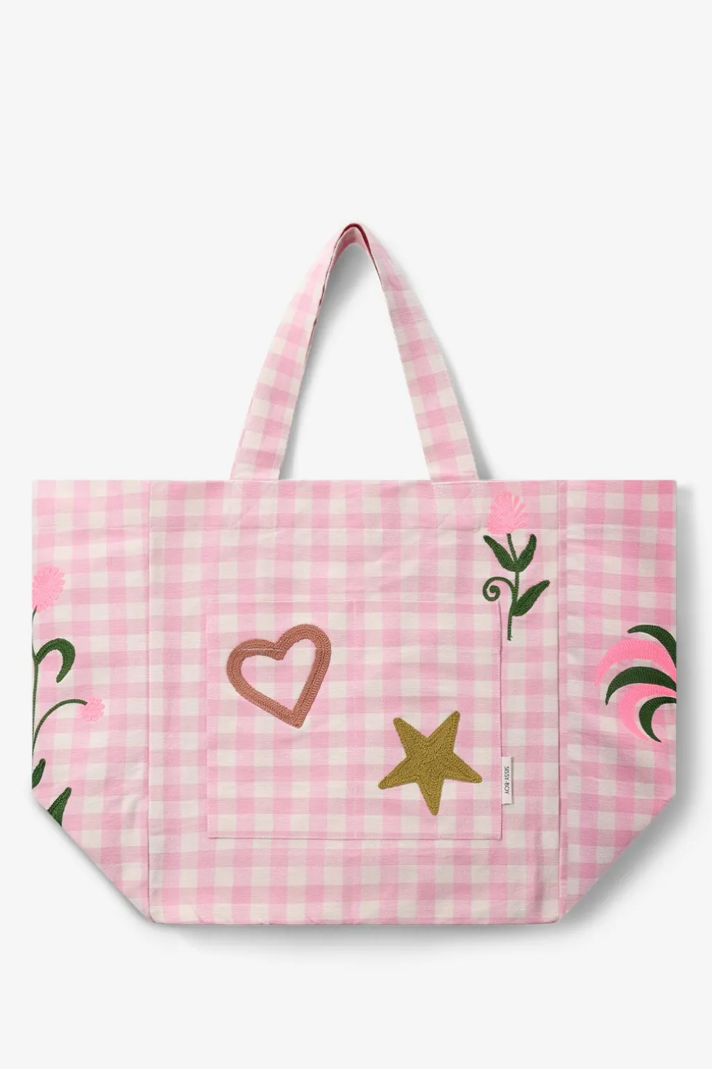 Roze canvas shopper met embroidery