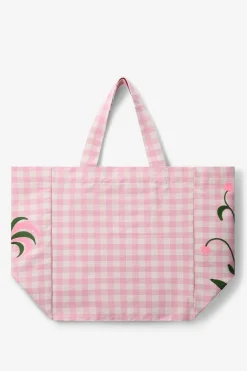 Roze canvas shopper met embroidery