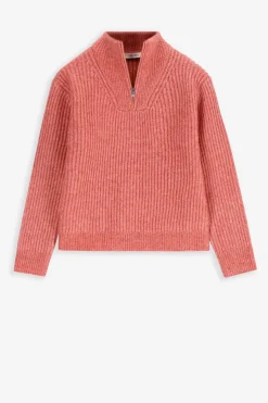 Roze gebreide trui met rits