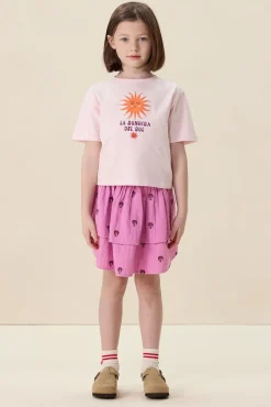 Roze ruffle rok met palmboom print