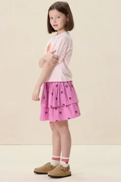 Roze ruffle rok met palmboom print