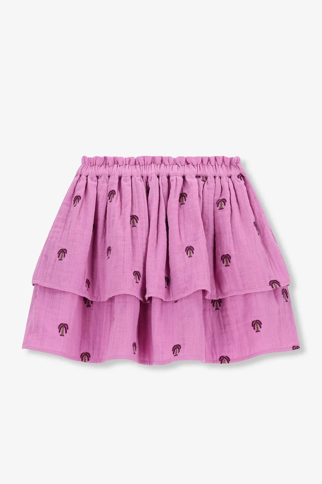 Roze ruffle rok met palmboom print