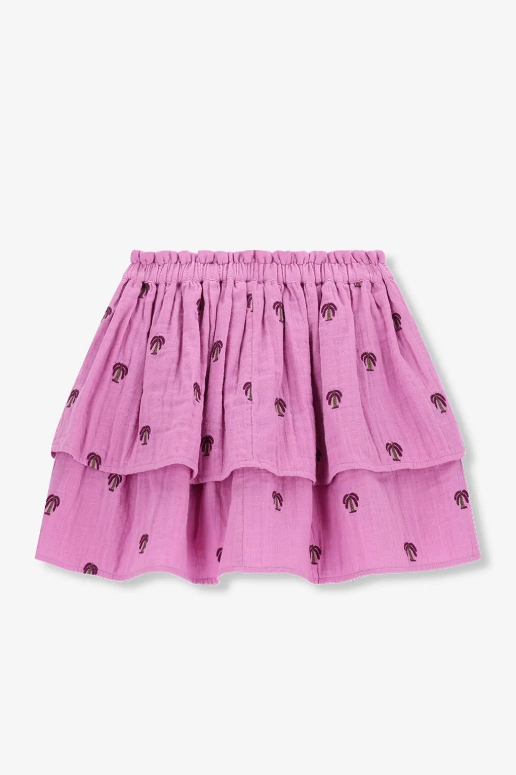 Roze ruffle rok met palmboom print