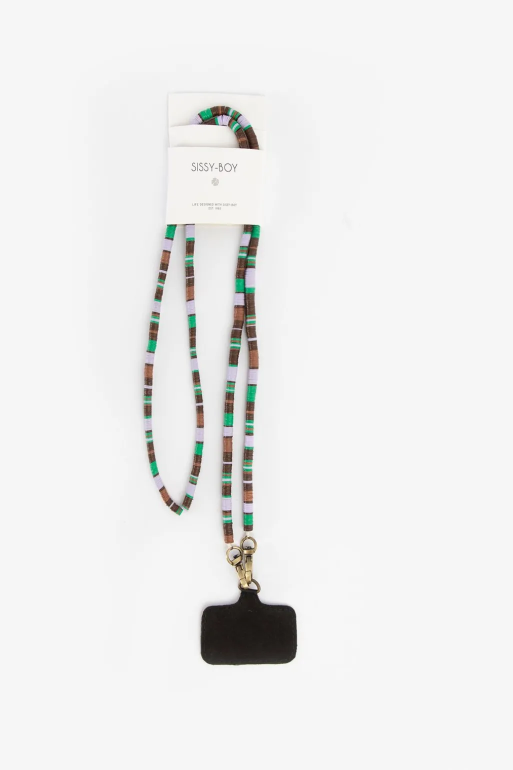 Telefoonkoord met multicolour kralen bruin