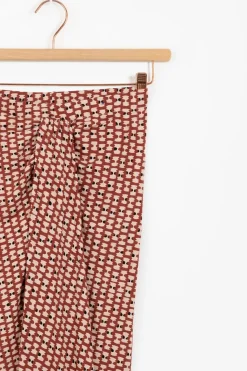 Terracotta midi rok met print en knoopdetail