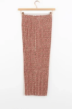 Terracotta midi rok met print en knoopdetail
