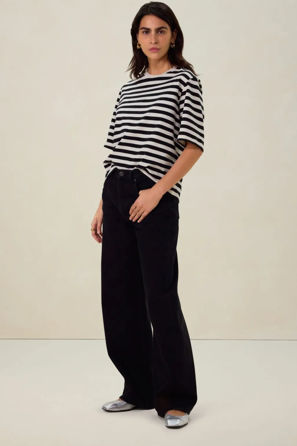 Wit met zwart gestreept T-shirt