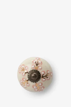 Witte deurknop met roze bloemetjes