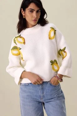 Witte gebreide trui met embroidery