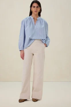 Witte high waist wide leg corduroy broek