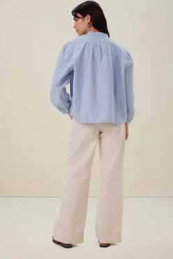 Witte high waist wide leg corduroy broek