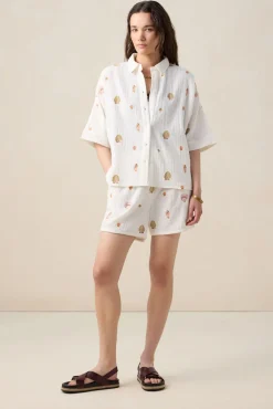 Witte mousseline blouse met embroidery