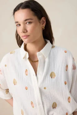 Witte mousseline blouse met embroidery