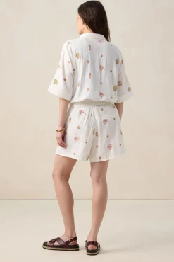 Witte mousseline short met embroidery