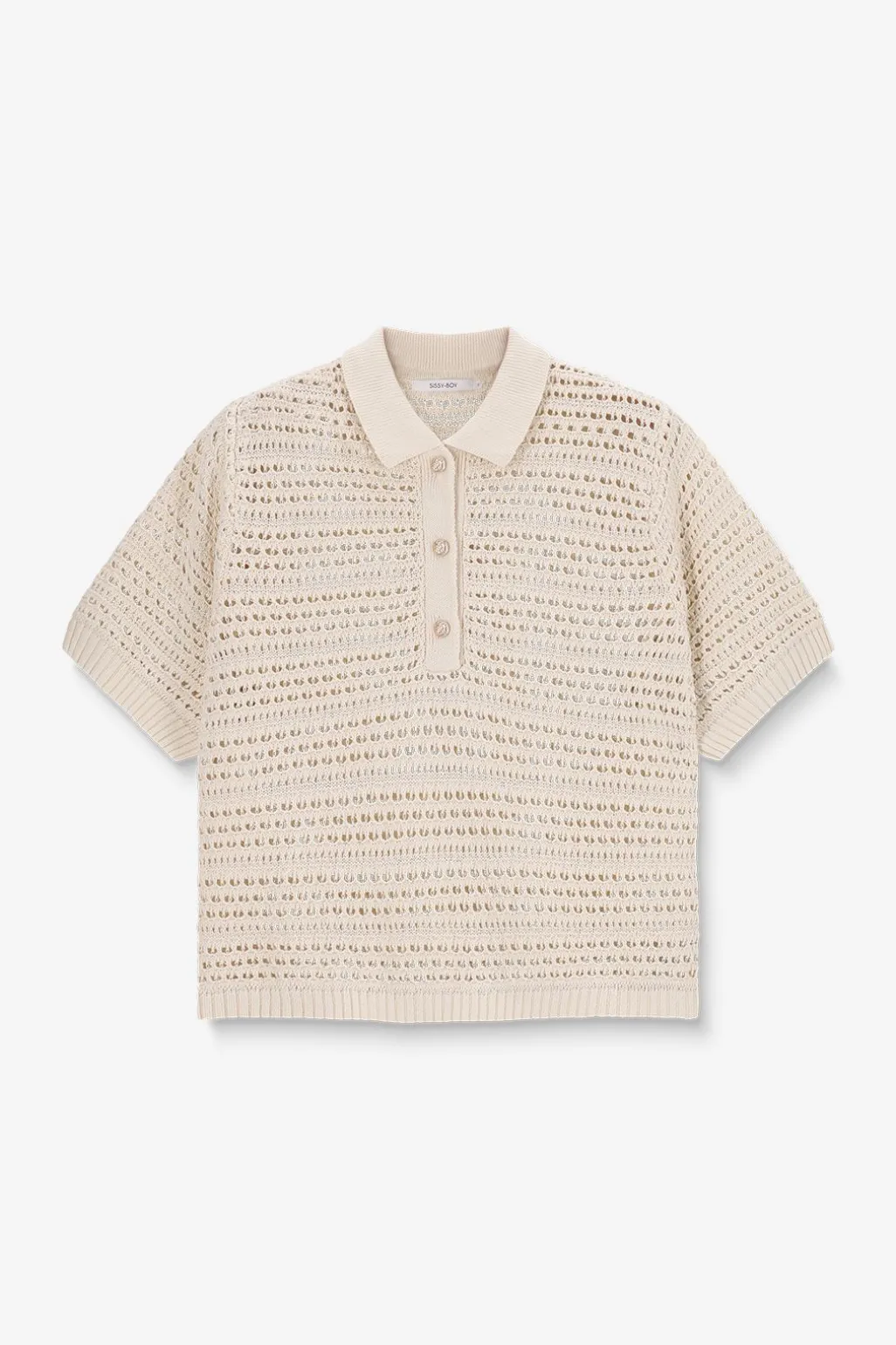 Witte open gebreide polo