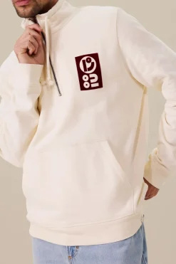 Witte sweater met rits en artwork