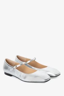 Zilveren leren ballerina