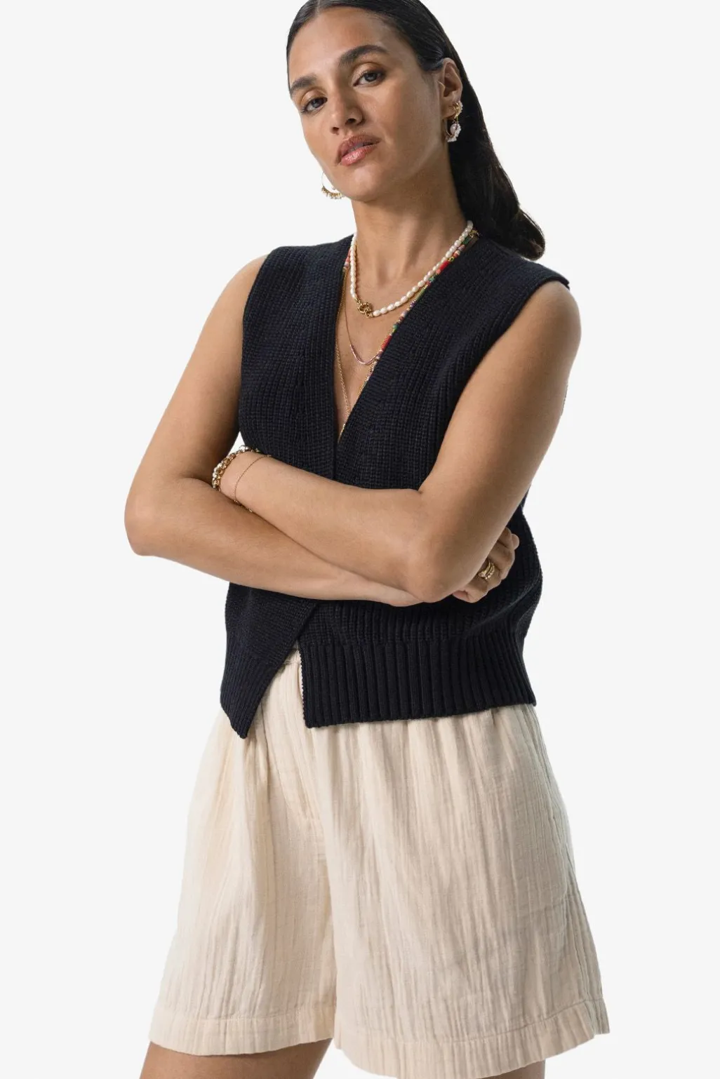 Zwart gebreid gilet
