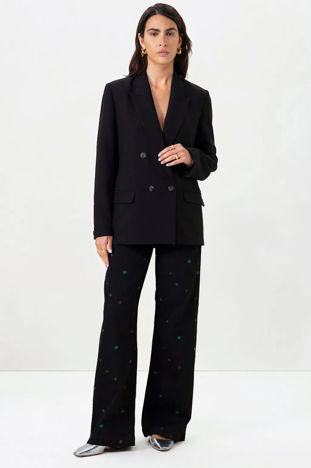 Zwarte high waist straight leg jeans met embroidery