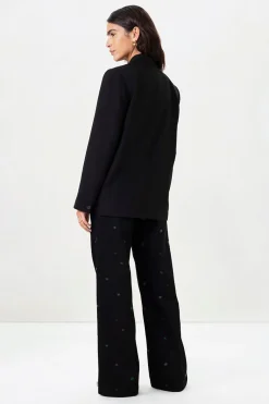 Zwarte high waist straight leg jeans met embroidery