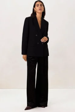 Zwarte high waist velvet broek met glitters