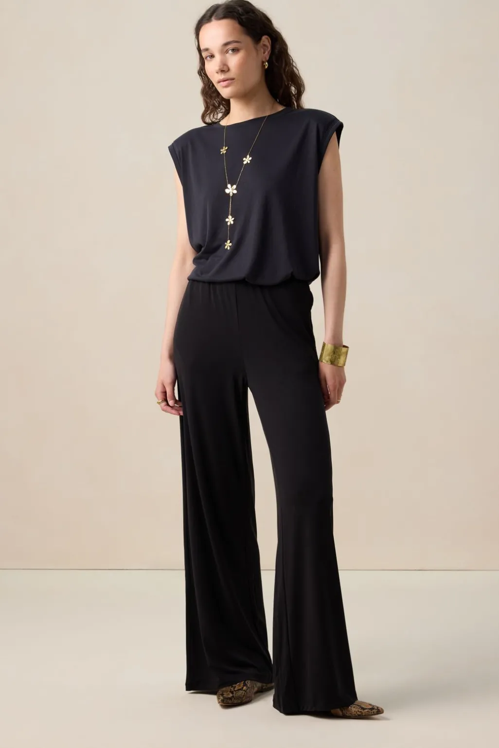Zwarte mid waist jersey broek