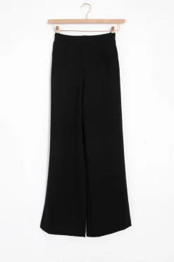 Zwarte mid waist wide leg pantalon