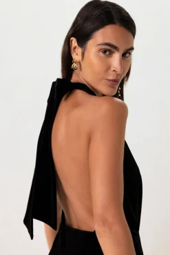 Zwarte velvet halter jumpsuit